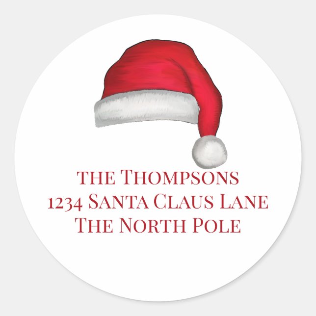 Jultomten Hat Whimsical Returadress Runt Klistermärke (Framsida)
