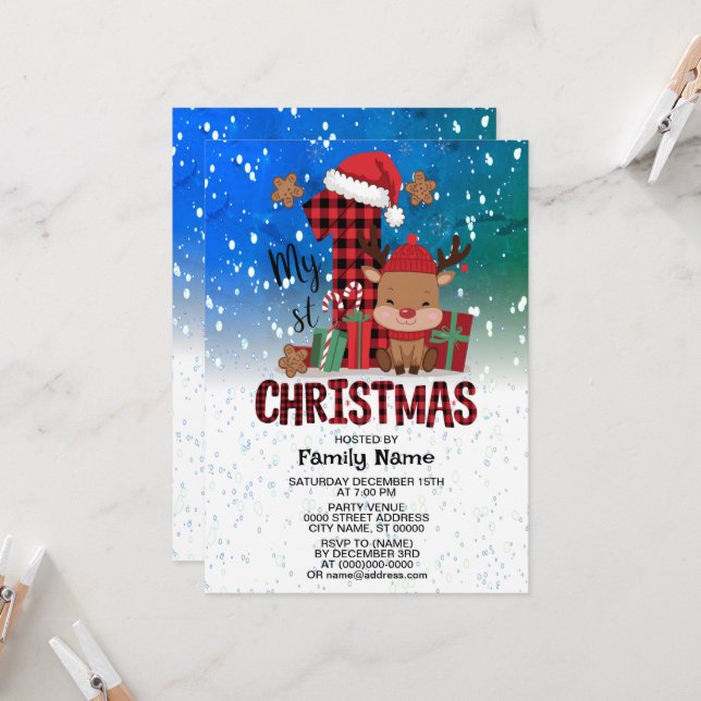 Jultomten Hat White Snö Baby Reindeer Inbjudningar (Fram/Back In Situ)