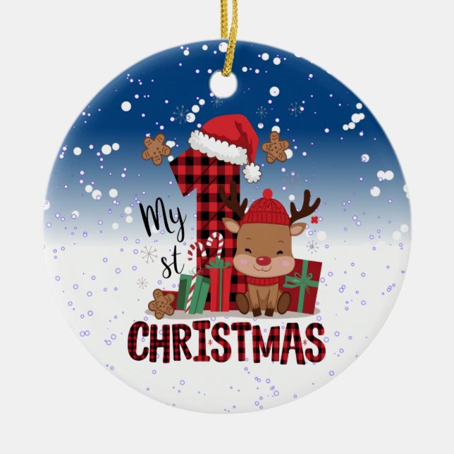 Jultomten Hat White Snö Baby Reindeer Julgransprydnad Keramik (Framsidan)