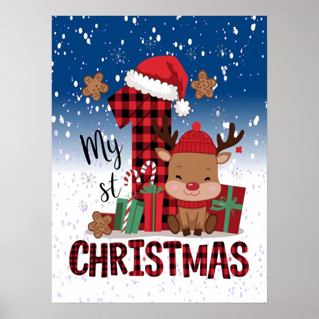 Jultomten Hat White Snö Baby Reindeer Poster (Framsidan)
