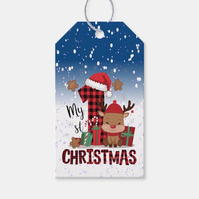 Jultomten Hat White Snö Baby Reindeer Presentetikett (Framsidan)