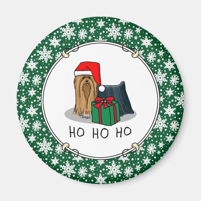 Jultomten Hat Yorkshire Terrier Yorkie Cute Magnet (Framsidan)