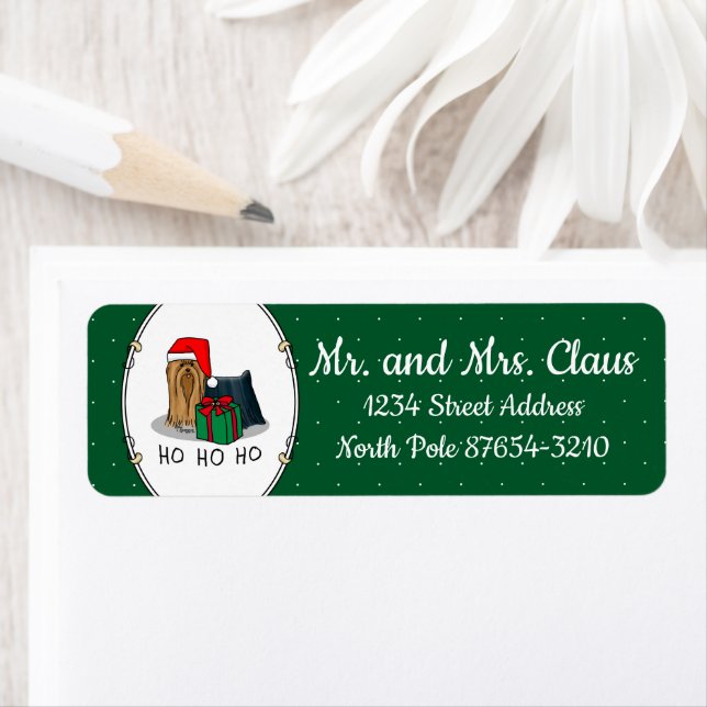 Jultomten Hat Yorkshire Terrier Yorkie Cute Returadress Etikett (Insitu)