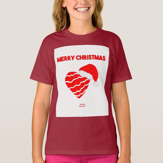 Jultomten Heart Girls Maroon Basic T Shirt (Framsida)