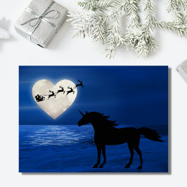 Jultomten, Heart Måne och Unicorn Beach-jul Helgkort