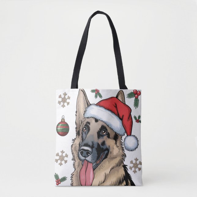 jultomten Helgdag Hund German Shepherd Tote Tygkasse (Framsida)