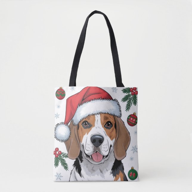 jultomten Helgdag Santa Hund Beagle Tote Bag Tygkasse (Framsida)