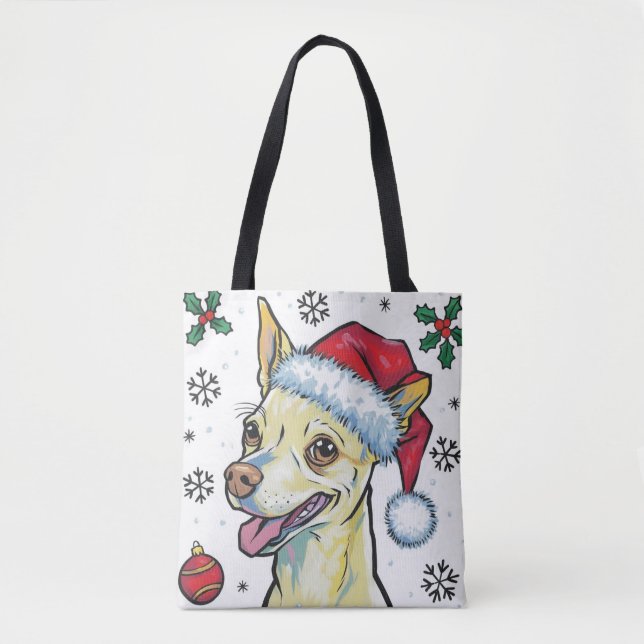 jultomten Helgdag Santa Hund Chihuahua Tote Bag Tygkasse (Framsida)