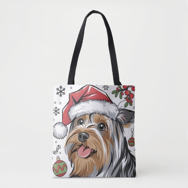 jultomten Helgdag Santa Hund Terrier Tote Bag Tygkasse (Framsida)