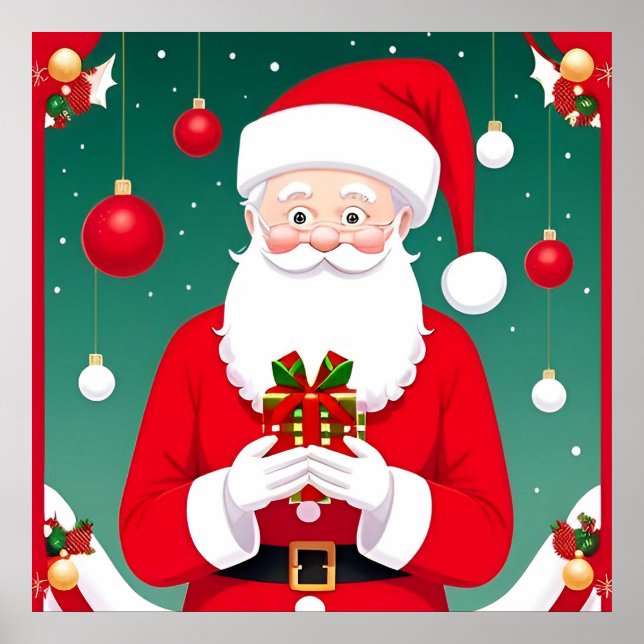 Jultomten Holding A Gift Poster (Framsidan)