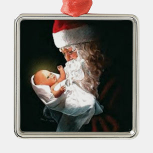 jultomten Holding Baby Jesus Julgransprydnad Metall