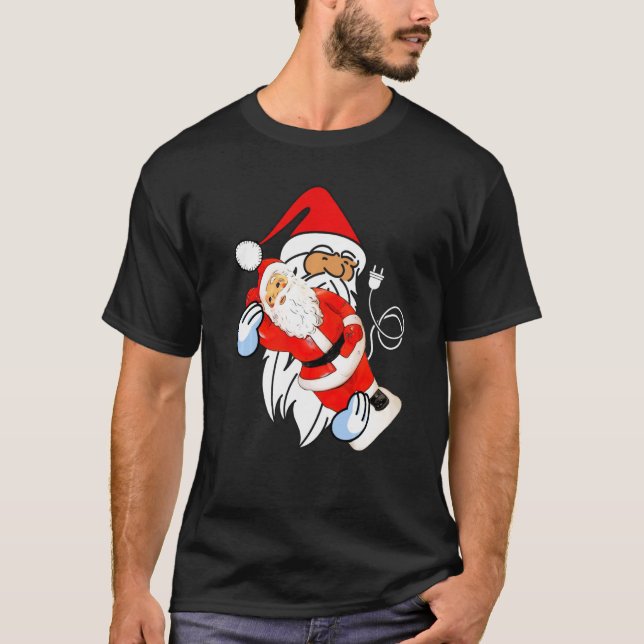 Jultomten Holding Santa Blow Mold med sladd T Shirt (Framsida)