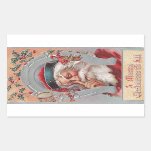 Jultomten Horseshoe Framed Vintage Sticker Rektangulärt Klistermärke