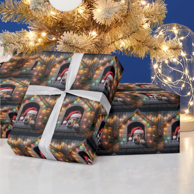 Jultomten Hound Hund i Doghouse Presentpapper (Helgdagar)