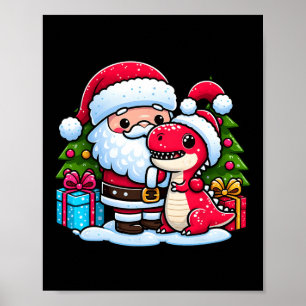 Jultomten Hugs T Rex Dinosaur-julmatchning Poster