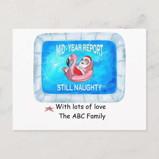 Jultomten i bassäng i juli helg vykort (Framsida)