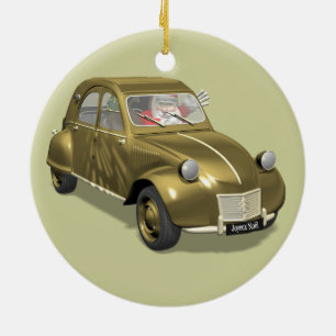 jultomten i Citroen 2CV Julgransprydnad Keramik