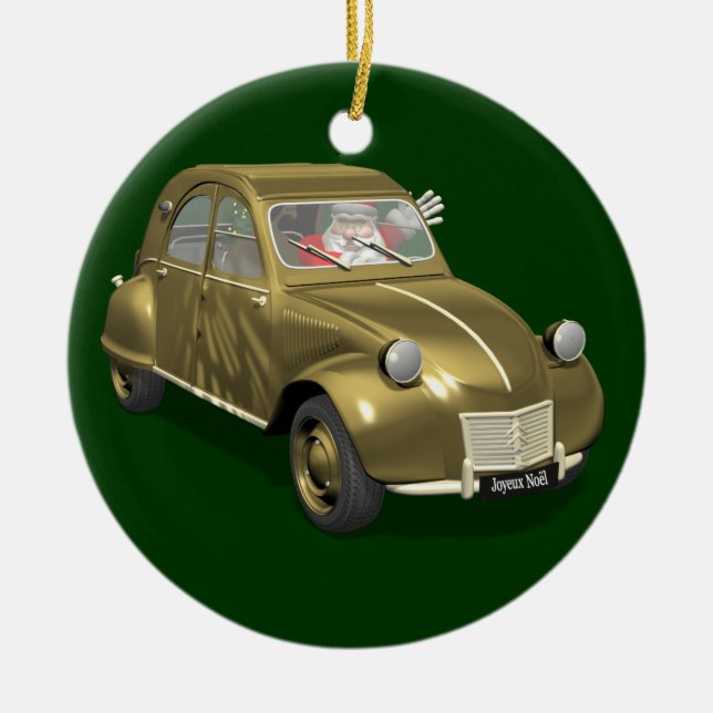 Jultomten i Citroen 2CV Julgransprydnad Keramik (Framsidan)