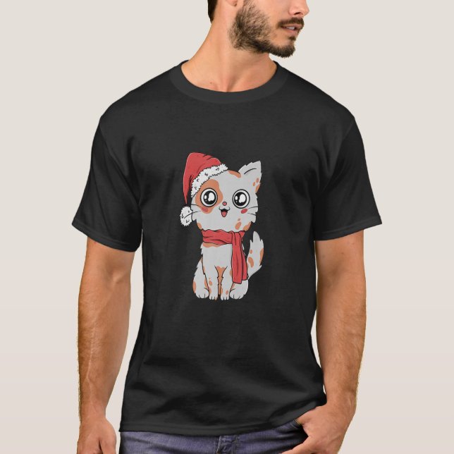 Jultomten i Cute Cat med tomten T Shirt (Framsida)