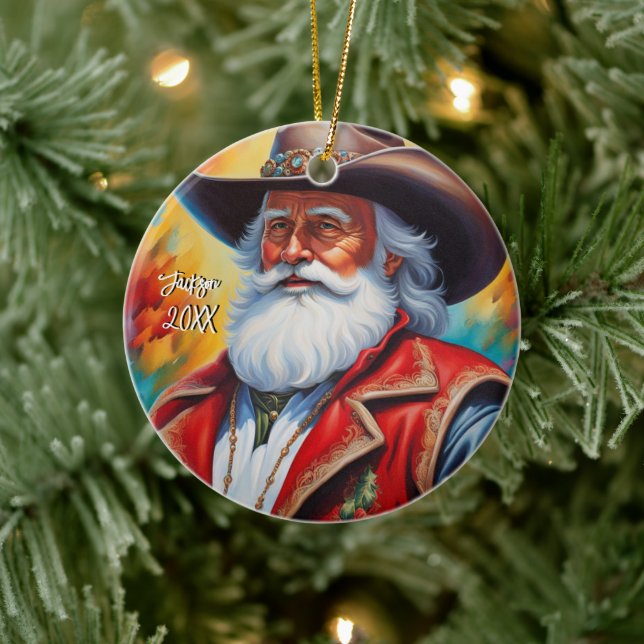 Jultomten i en Cowboy Hat-jul Julgransprydnad Keramik (Träd)