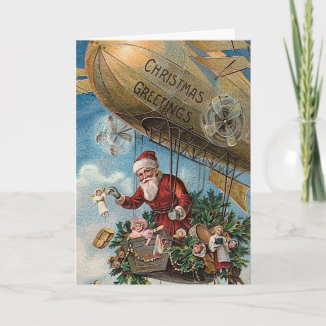 "Jultomten i ett Blimp-julkort" Helgkort (Framsida)