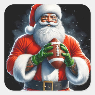 Jultomten i Festive Attire som håller fotboll Fyrkantigt Klistermärke