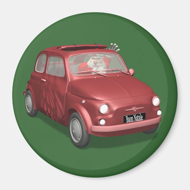 Jultomten i Fiat 500 Magnet (Framsidan)