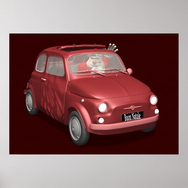 Jultomten i Fiat 500 Poster (Framsidan)