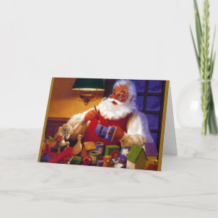 Jultomten i leksak shoppar helgkort
