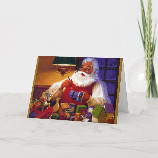 Jultomten i leksak shoppar helgkort (Framsida)