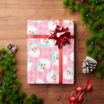 Jultomten i Mint Grönt Hat Rosa Retro-jul Presentpapper<br><div class="desc">Vintage stil illustrerar ett Jultomten ansikte som bär en mint grönt julhatt mot en mönstrad rosa på detta papper med ett reflekterande utseende.</div>