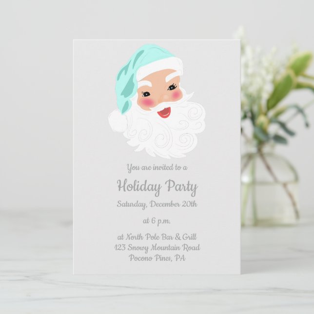 Jultomten i Mint Grönt Hat Vintage jul Inbjudningar (Stående Fram)