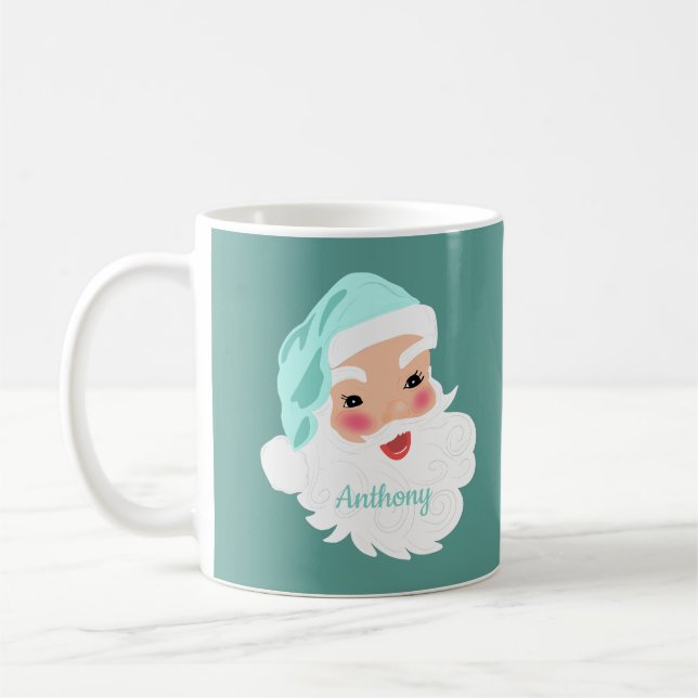 Jultomten i Mint Grönt Hat Vintage jul Kaffemugg (Vänster)