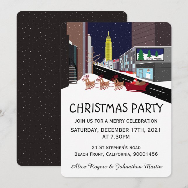Jultomten i New York-inbjudan till julfest Inbjudningar (Fram/baksida)