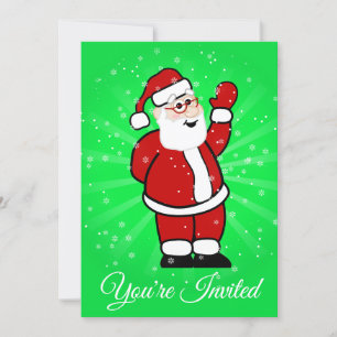 Jultomten i Red Kostym Grönt Background Snö Inbjudningar