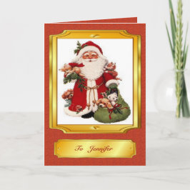 Jultomten i röd och guld- julkort helgkort