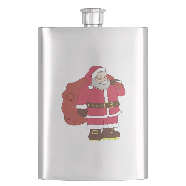 Jultomten i rött med presentpåse och ögonglas fickplunta (Framsidan)