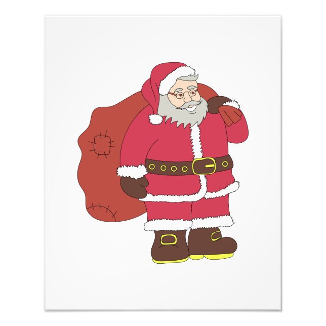 Jultomten i rött med presentpåse och ögonglas fototryck (Framsidan)