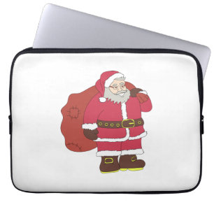Jultomten i rött med presentpåse och ögonglas laptop fodral