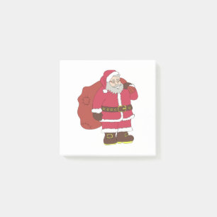 Jultomten i rött med presentpåse och ögonglas post-it block