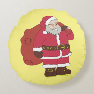Jultomten i rött med presentpåse och ögonglas rund kudde
