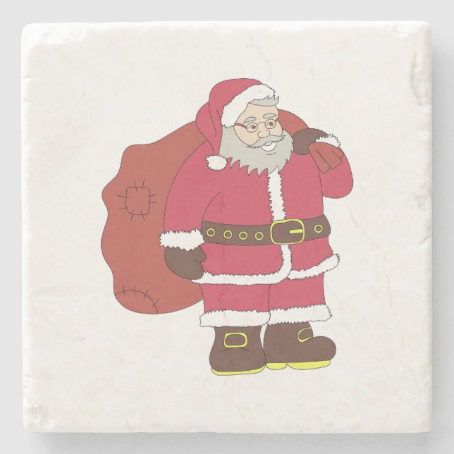 Jultomten i rött med presentpåse och ögonglas stenunderlägg (Framsidan)