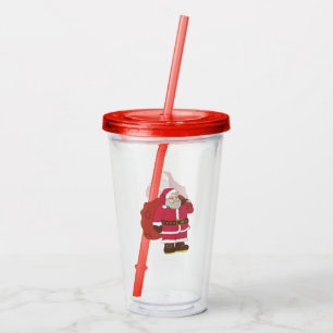 Jultomten i rött med presentpåse och ögonglas take away mugg