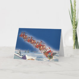 Jultomten i släde på julafton helgkort