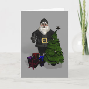 Jultomten i svart läder helgkort