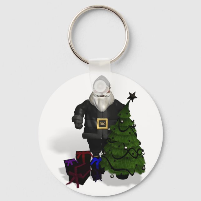 Jultomten i svart läder nyckelring (Framsida)