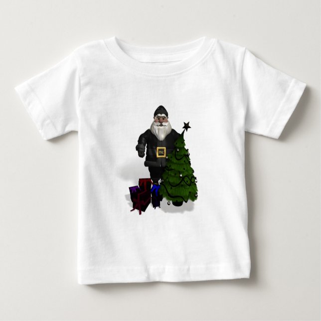 Jultomten i svart läder tee shirt (Framsida)