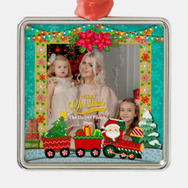 Jultomten i Tåg med gåvor och Julgran Julgransprydnad Metall