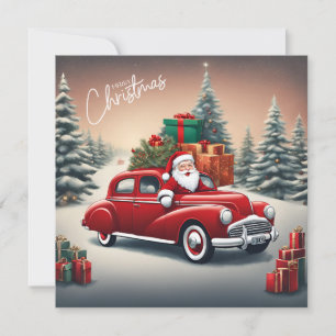 Jultomten i Vintage Red Car-jul Julkort