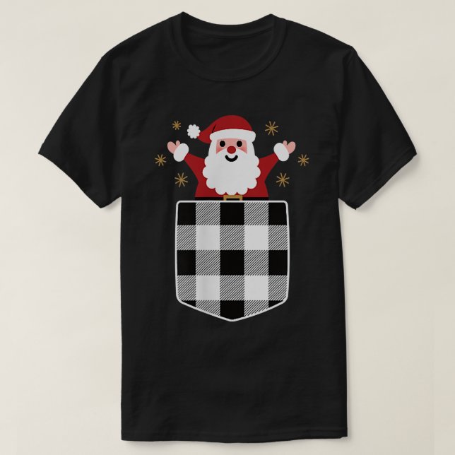 Jultomten i vit och svart buffalo-fickpapp t shirt (Design framsida)